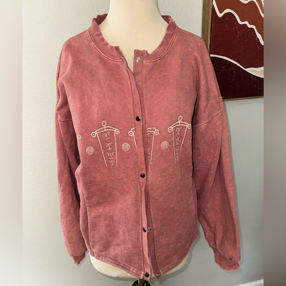 VINTAGE Stone Aged Rockwear Sweatshirt Womens Large Tribal Pearl Snap